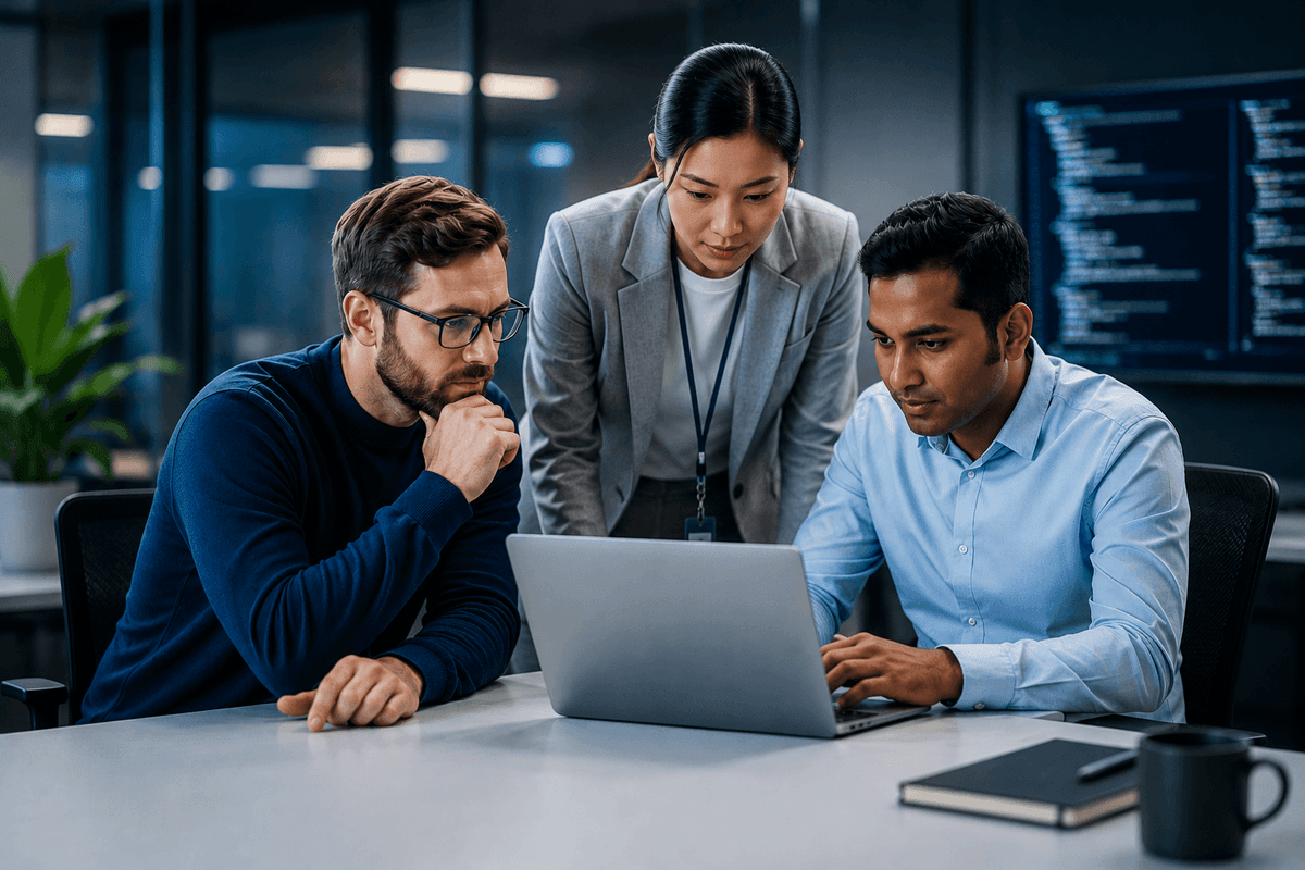 Corporate tech professionals collaborating